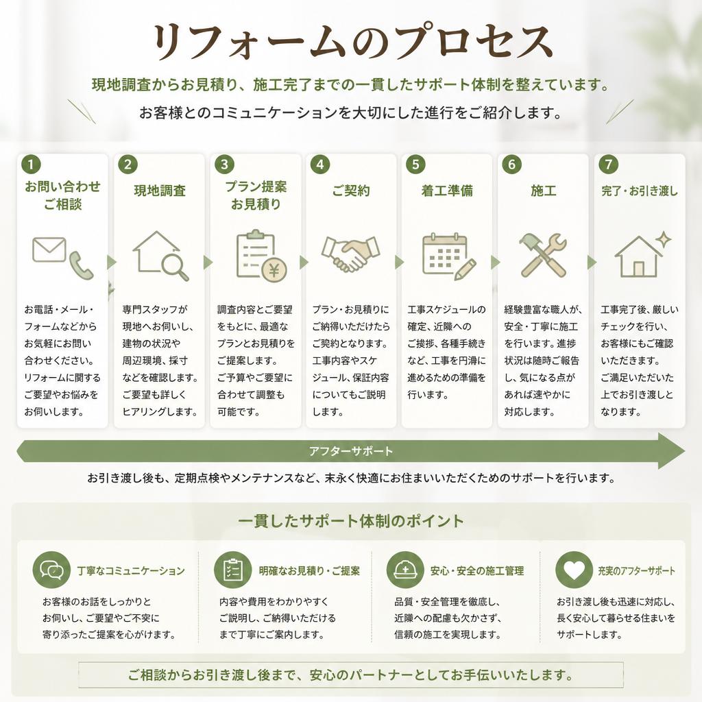 施工の流れと安心のサポート