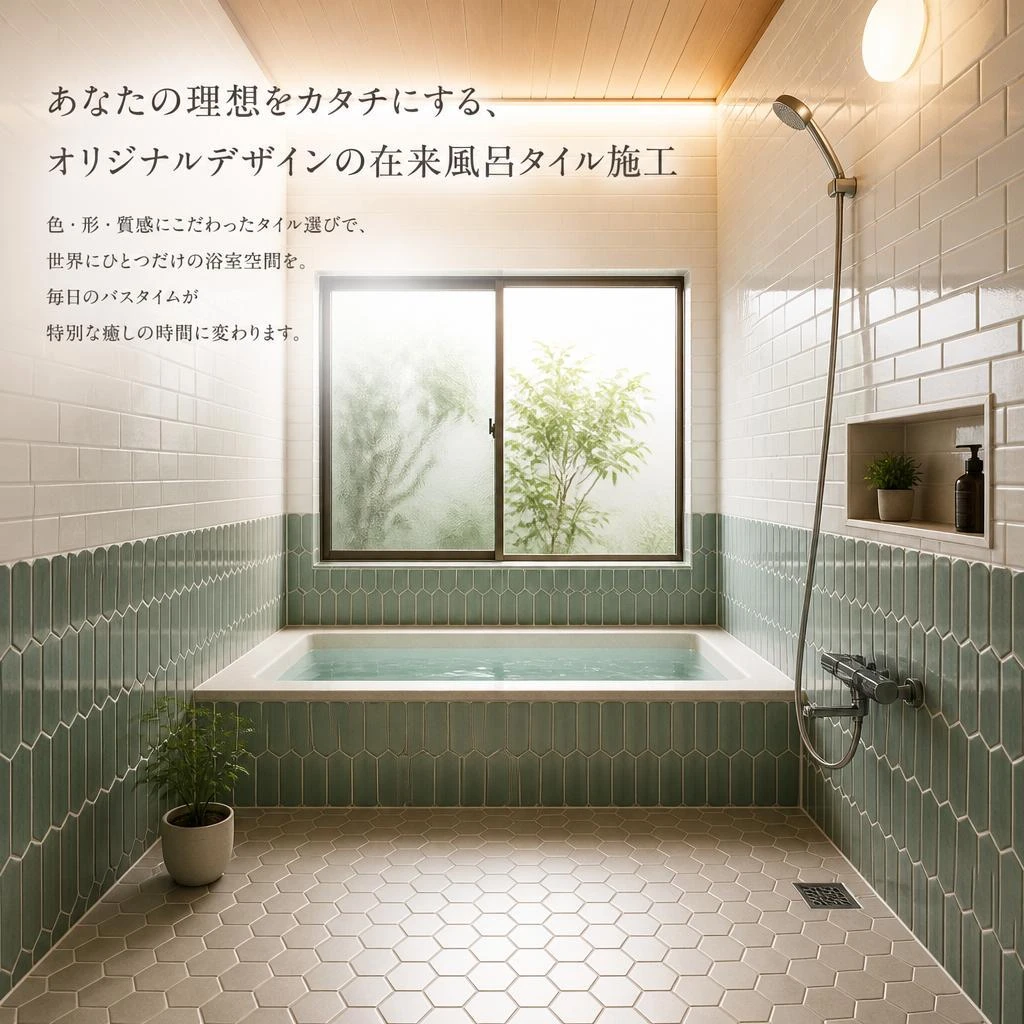 あなたの理想をカタチにする、オリジナルデザインの在来風呂タイル施工